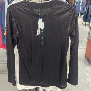 shiny henley with turquoise snaps